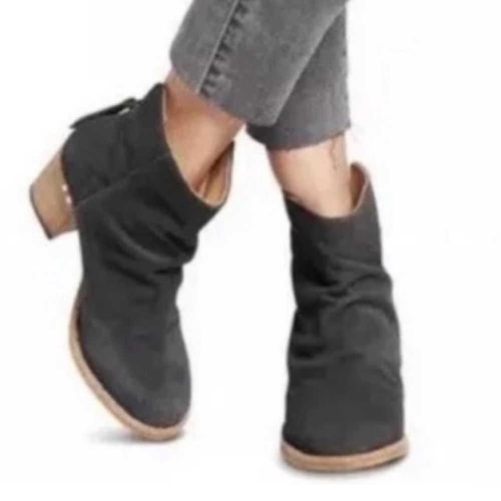 Beek Strix Block Heel Suede Leather Bootie Steel Gray size 11 NWOT Anthropologie